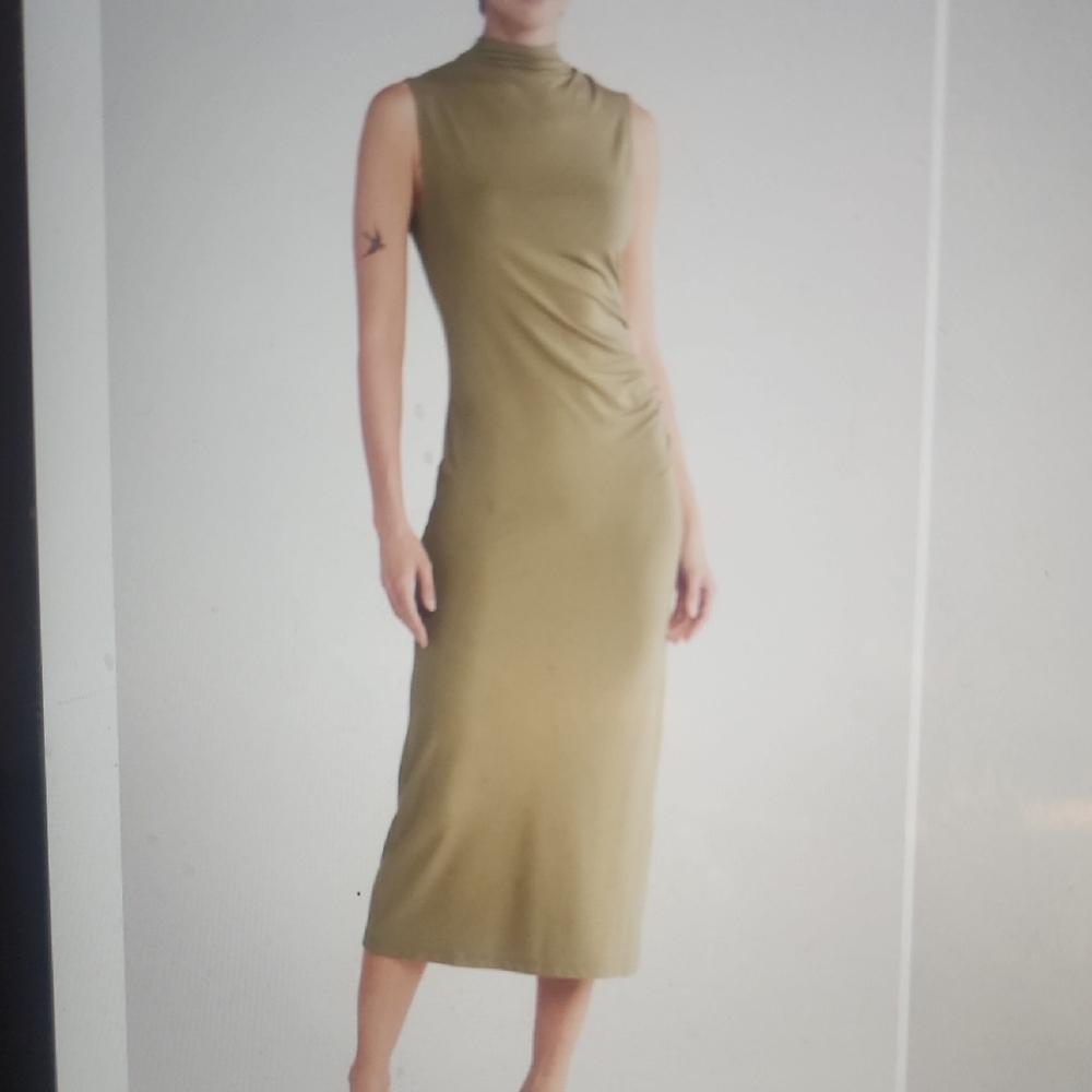Vince Turtleneck Sleeveless Ruched Sweater Dress Size L